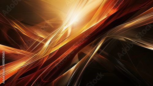 Golden and orange curves intertwining in abstract black background