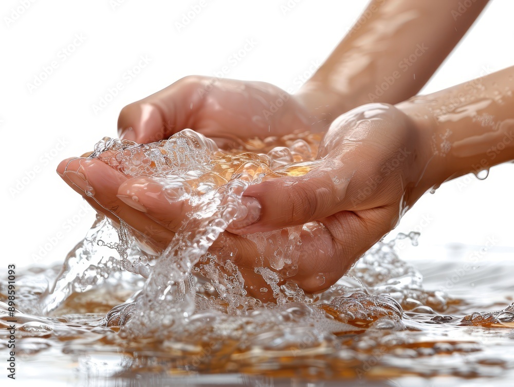 Hygiene Concept: Person Washing Hands on Transparent Background