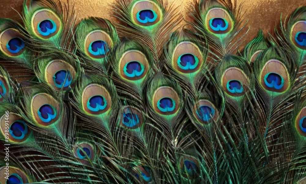 Obraz premium close-up view of a peacock feather, with its intricate patterns and vibrant colors.
