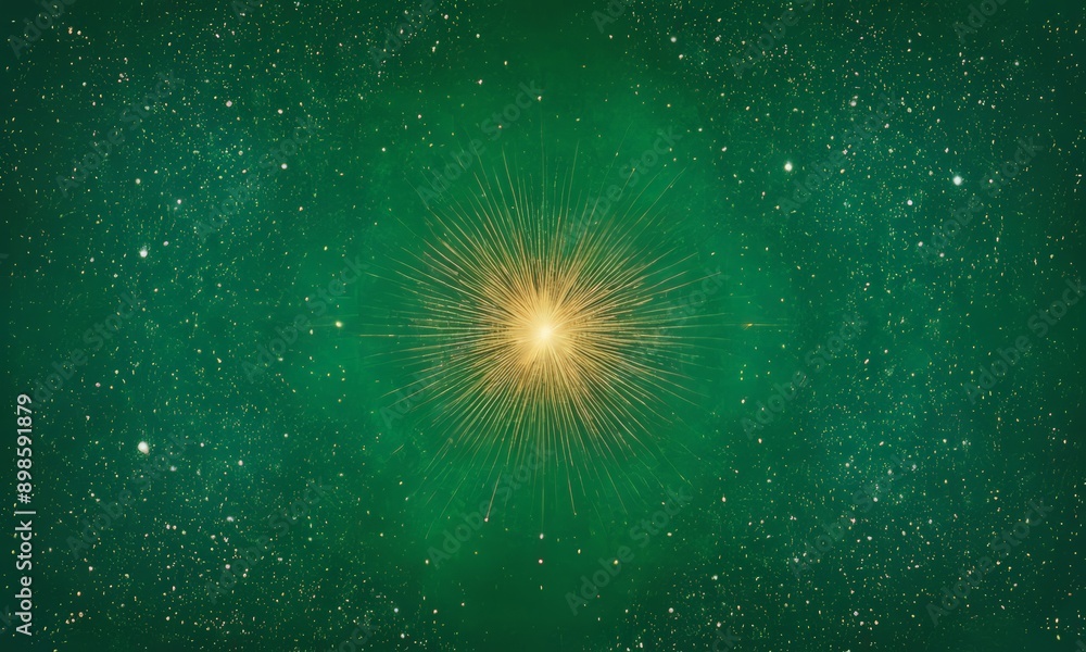 digital illustration of a starburst with a bright yellow center, set against a green background with white stars. digital illustration of a starburst with a bright yellow center, set against a green background with white stars.