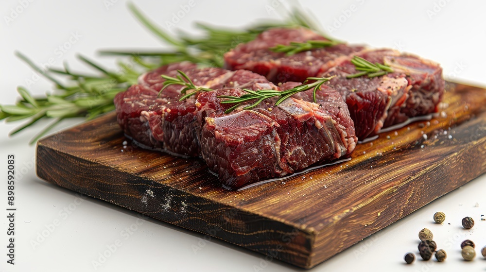 Precision Cutting of Fresh Meat on White Cutting Board for Cooking Preparation Precision Cutting of Fresh Meat on White Cutting Board for Cooking Preparation