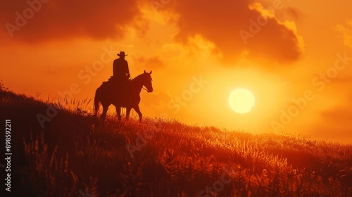 man riding horse at sunset generative ai