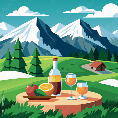 Orange cocktails and the white alpine hills