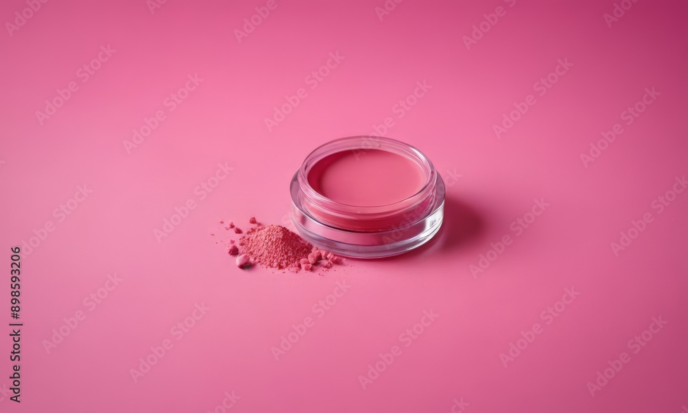 small jar of pink makeup on a pink background. small jar of pink makeup on a pink background.