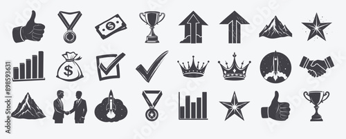 Set business success concepts achievement growth teamwork innovation, sales marketing execution planning