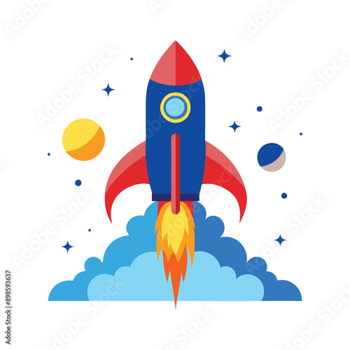 Business startup by rocket taking off space, motivation achievement ambition success