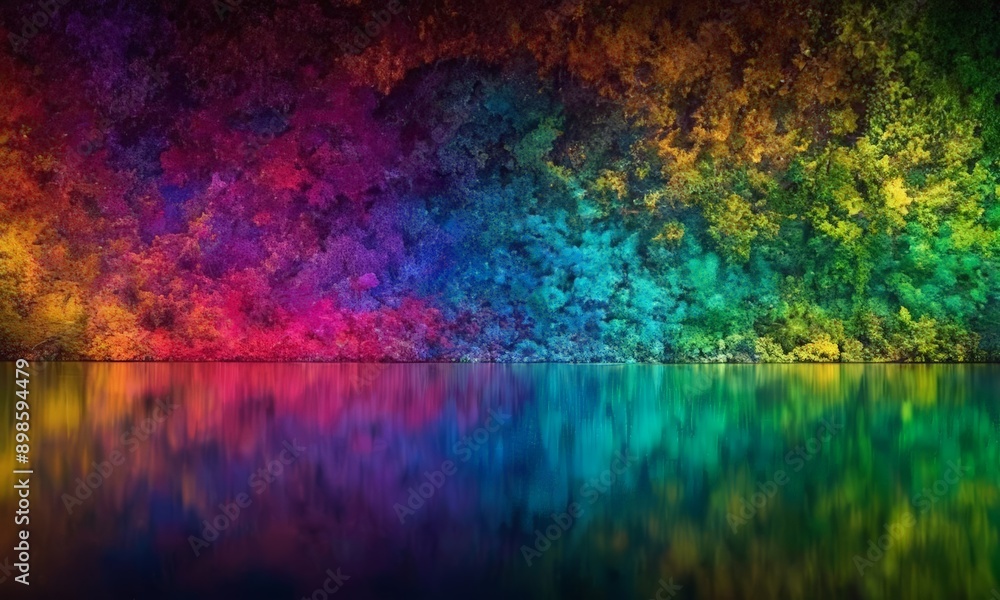 vibrant, colorful, and abstract representation of a rainbow, with a reflection of the rainbow on the water surface. vibrant, colorful, and abstract representation of a rainbow, with a reflection of the rainbow on the water surface.