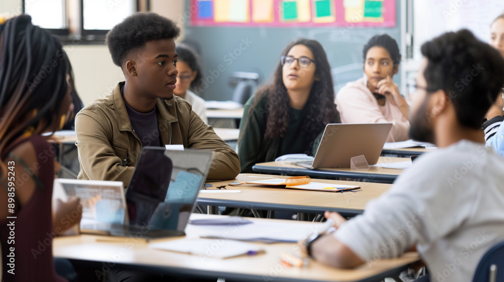 Engaged Learning: Diverse Students and Teacher Collaborate in Modern Classroom Setting Engaged Learning: Diverse Students and Teacher Collaborate in Modern Classroom Setting