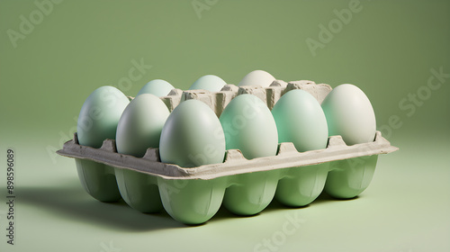 Environmentally Conscious Close-up View of an Empty Pastel Green Egg Carton - A Statement on Reduce, Reuse and Recycle. photo