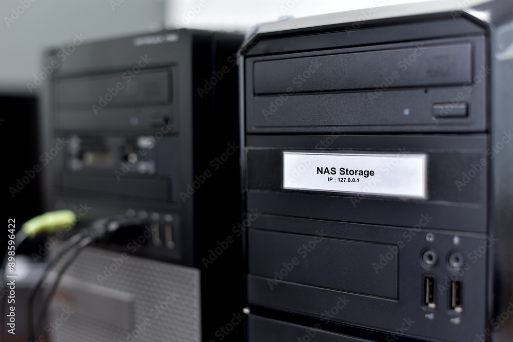 Network servers NAS Storage with Computer PC in data room Network servers NAS Storage with Computer PC in data room