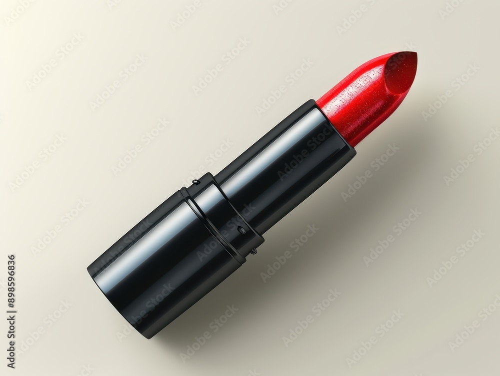 Glamorous Red Lipstick in Sleek Black Tube on Transparent Background Glamorous Red Lipstick in Sleek Black Tube on Transparent Background