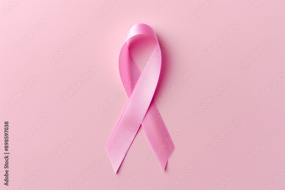 Pink ribbon on a plain pink background for breast cancer awareness Pink ribbon on a plain pink background for breast cancer awareness