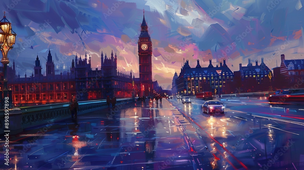 Obraz premium London Big Ben and traffic on Westminster Bridge