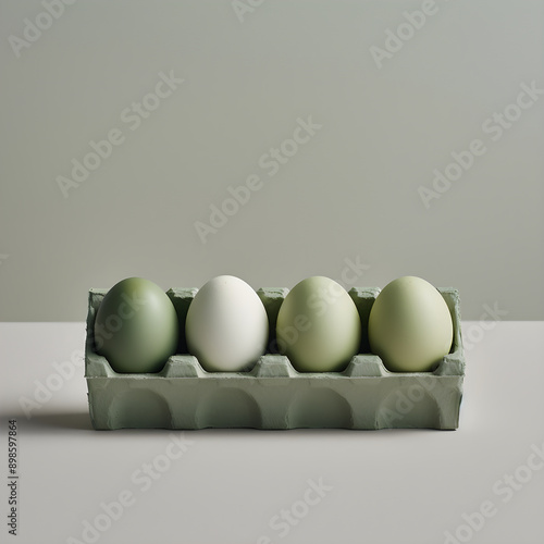 Environmentally Conscious Close-up View of an Empty Pastel Green Egg Carton - A Statement on Reduce, Reuse and Recycle. photo