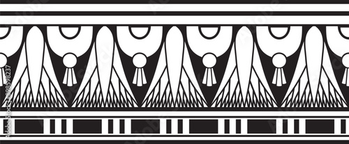Vector monochrome seamless Egyptian border. Endless black Ornaments of Ancient Egypt. Geometric African frame.
