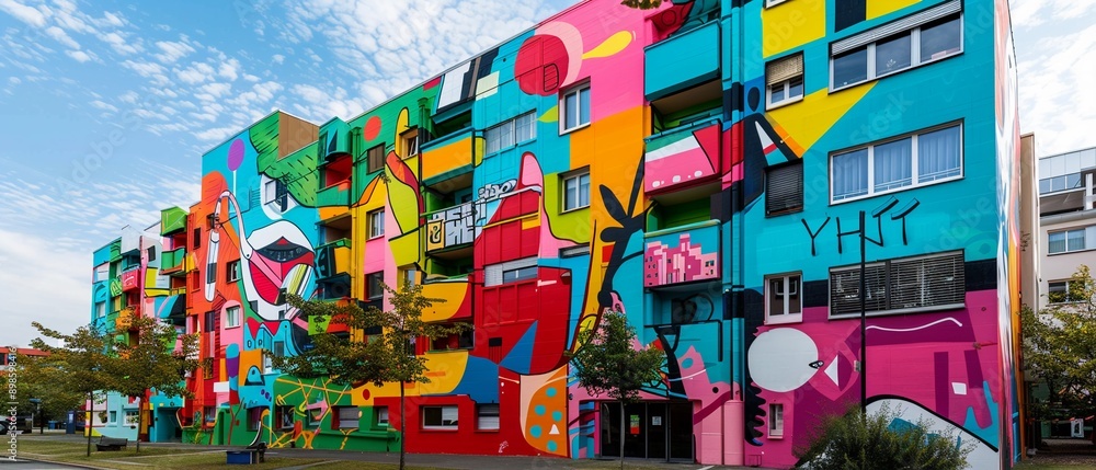 Vibrant street art on monochrome buildings, citys hidden colors Vibrant street art on monochrome buildings, citys hidden colors