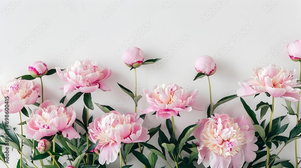 Obraz premium Stunning Peonies in Full Bloom Against a Clean White Background