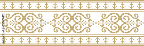 Vector golden seamless Yakut ornament. Endless border, frame of the northern peoples of the Far East.