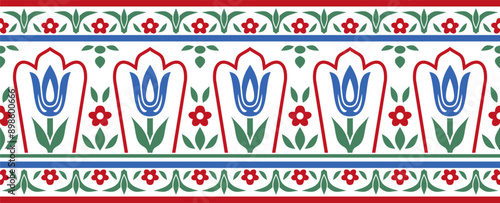Vector colored seamless turkish ornament. Endless ottoman national border, frame