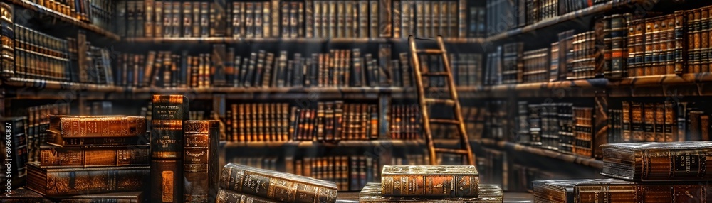 Old library, shelves of ancient books, a haven of knowledge and mystery Old library, shelves of ancient books, a haven of knowledge and mystery