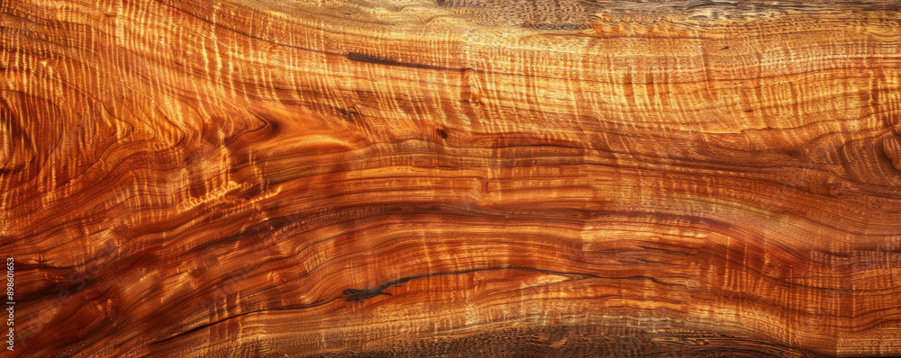 Naklejka premium A refined koa wood backdrop featuring warm, golden hues and intricate grain details, perfect for luxurious visuals.