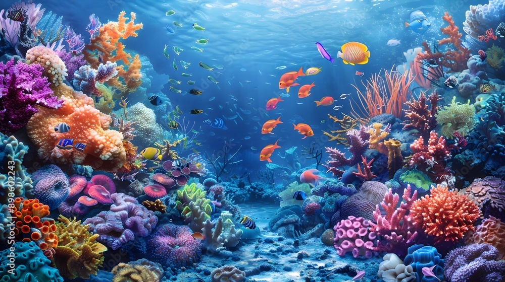 Obraz premium Vibrant Underwater Scenes with Diverse Marine Life and Coral Reefs