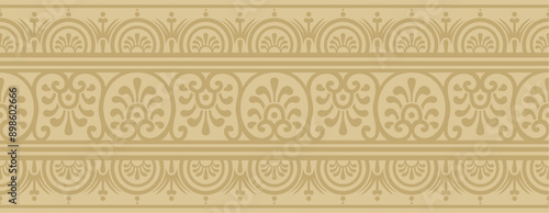 Vector seamless gold border, Pompeii frame. Endless Neopolitan ornament. Art of Ancient Rome