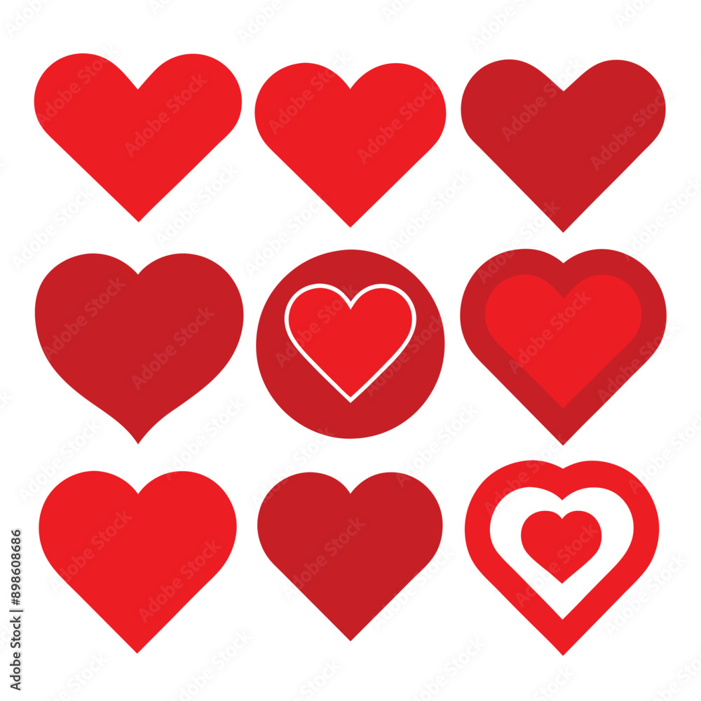 set of red heart icons, collection of red heart vector icons set of red heart icons, collection of red heart vector icons