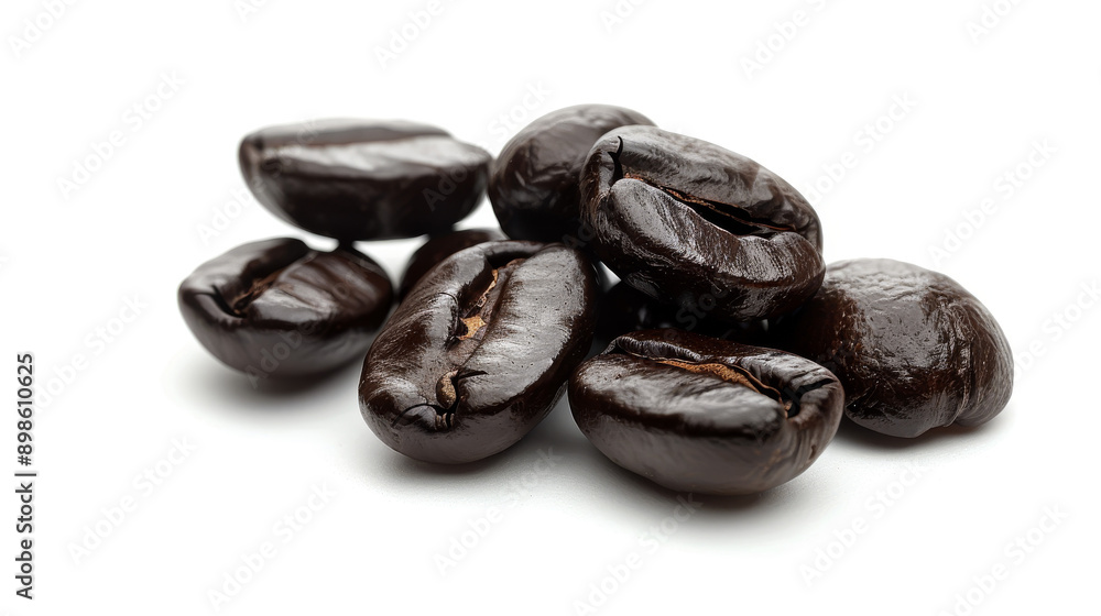 A detailed and hyper-realistic close-up shot of coffee beans, showcasing their texture and color. Isolated on white background. A detailed and hyper-realistic close-up shot of coffee beans, showcasing their texture and color. Isolated on white background.