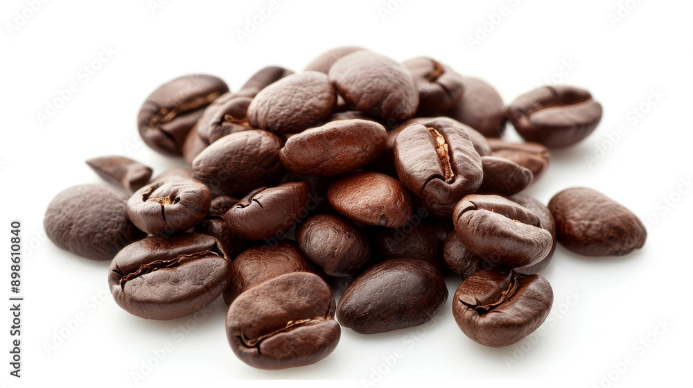 A detailed and hyper-realistic close-up shot of coffee beans, showcasing their texture and color. Isolated on white background. A detailed and hyper-realistic close-up shot of coffee beans, showcasing their texture and color. Isolated on white background.