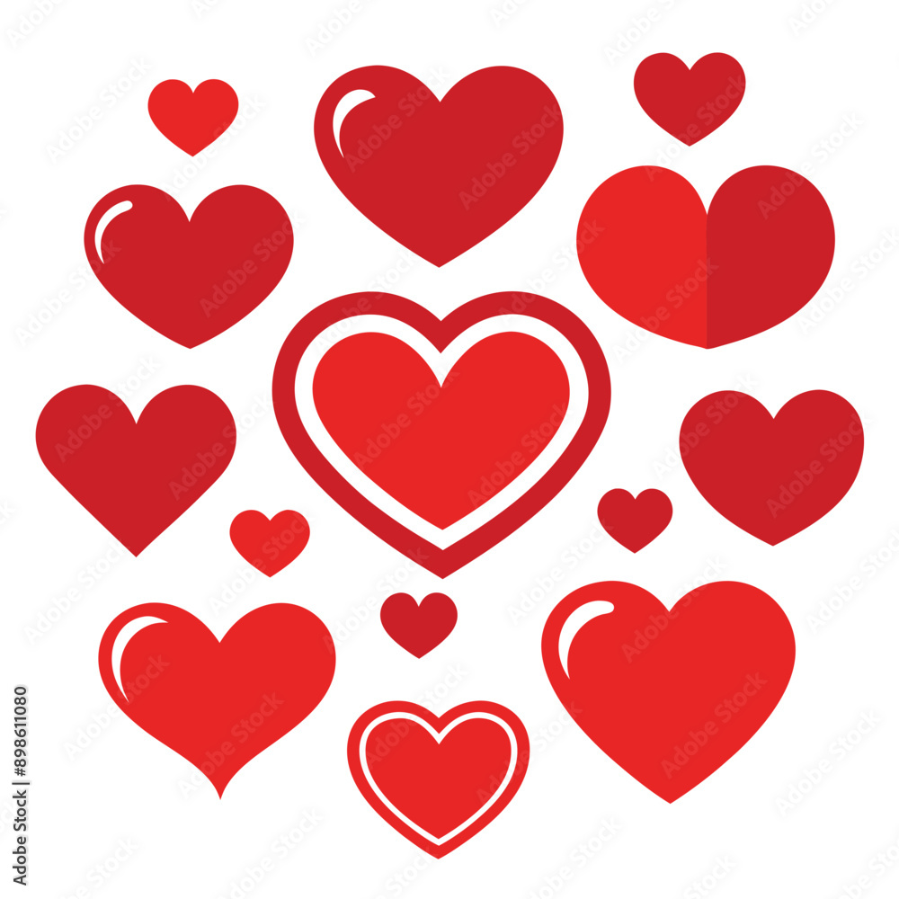 set of red heart icons, collection of red heart vector icons set of red heart icons, collection of red heart vector icons