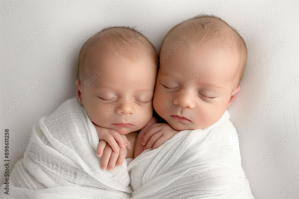 Tiny newborn twins boys in white cocoons Tiny newborn twins boys in white cocoons