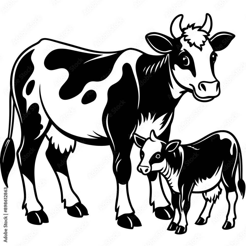 baby cow with mother cow Vector baby cow with mother cow Vector