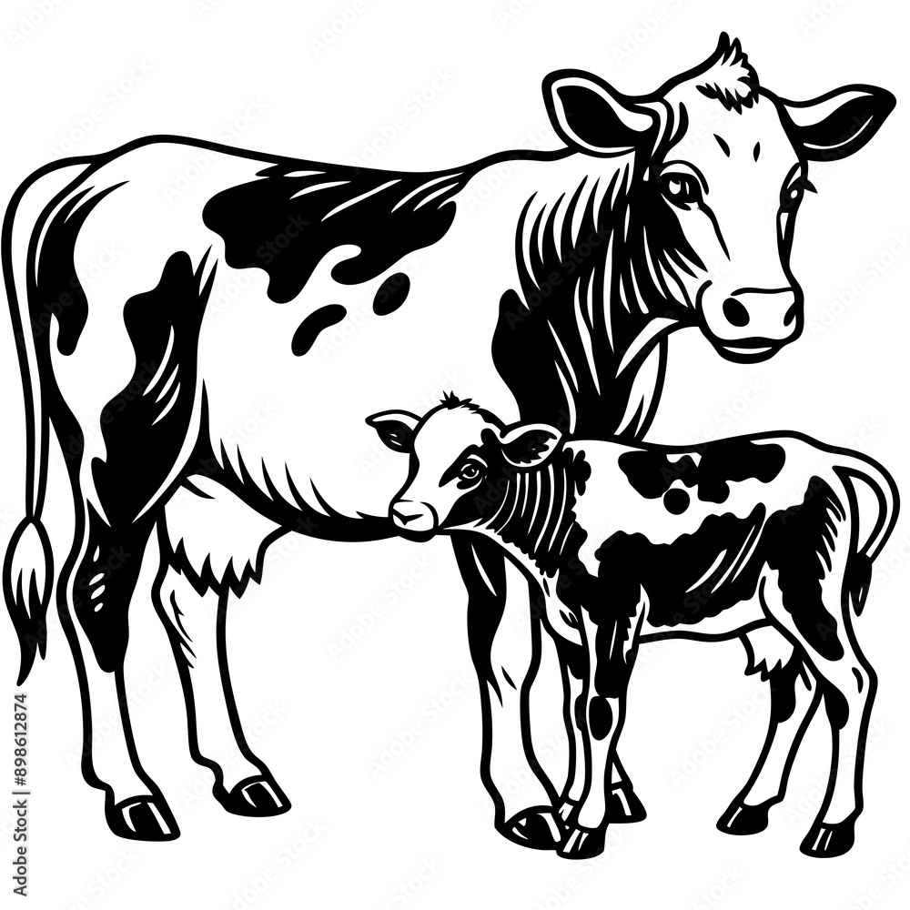 Fototapeta premium baby cow with mother cow Vector