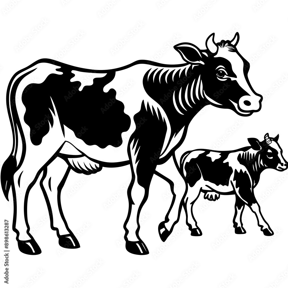 Fototapeta premium baby cow with mother cow Vector