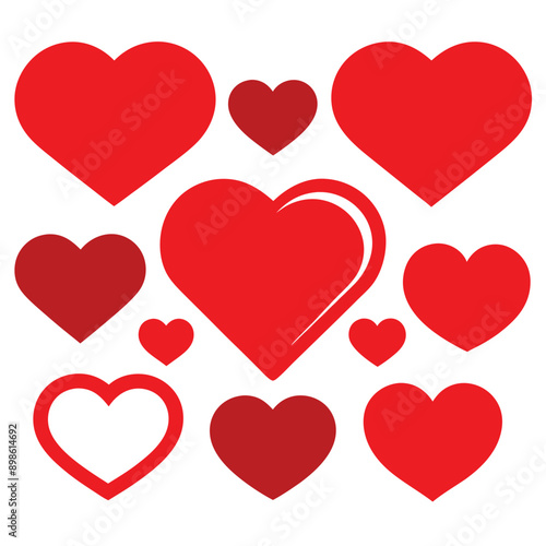 set of red heart icons, collection of red heart vector icons