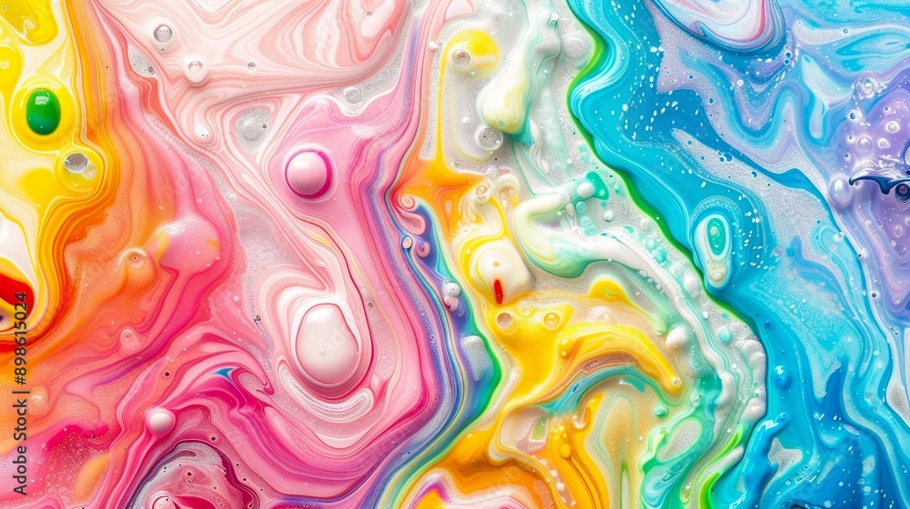 Liquid color paint mixing, swirling and creating bubbles Liquid color paint mixing, swirling and creating bubbles