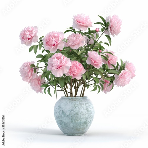 Wallpaper Mural Elegant Peony in Stylish Pot - Large Detailed Blooms 3D Rendering on White Background Torontodigital.ca