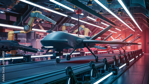 Futuristic Drone Factory: Automated Military Aircraft Assembly Line