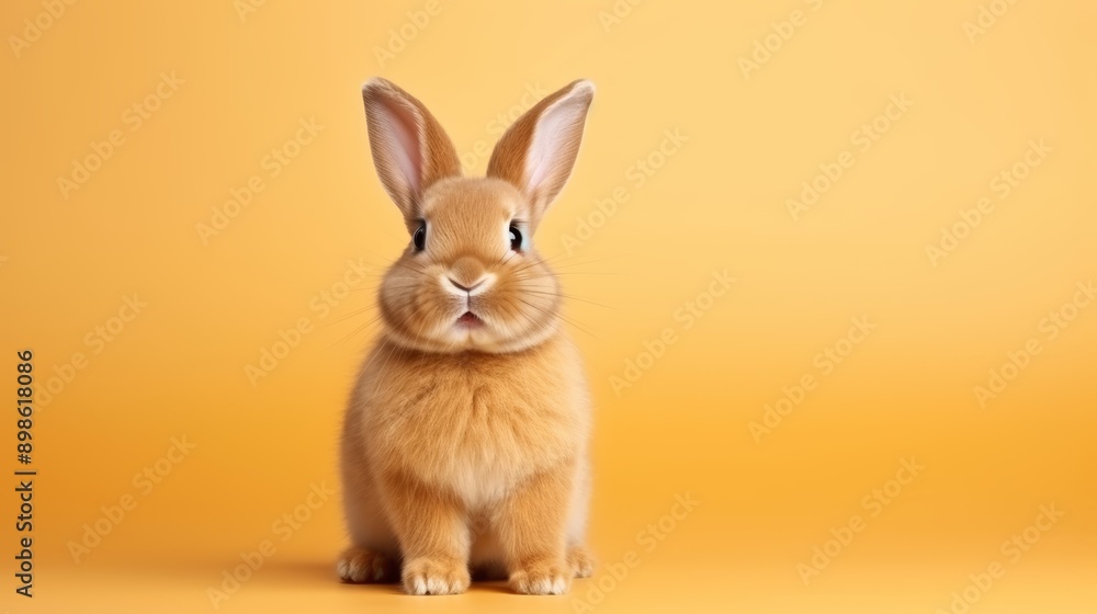 Obraz premium cute animal pet rabbit or bunny brown color smiling and laughing isolated with copy space for easter background, rabbit, animal, pet, cute, fur, ear, mammal, background, celebration, generate by AI