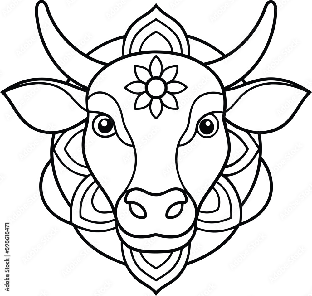 kids friendly bull coloring page simple line art cute cow head with flower mandala design pattern minimal vector line art kdp coloring interior kids friendly bull coloring page simple line art cute cow head with flower mandala design pattern minimal vector line art kdp coloring interior