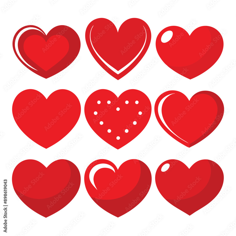 set of red heart icons, collection of red heart vector icons set of red heart icons, collection of red heart vector icons