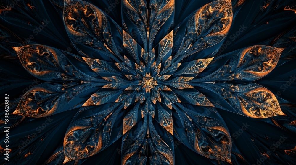 A minimalist background with a copper fractal pattern on a deep navy canvas A minimalist background with a copper fractal pattern on a deep navy canvas