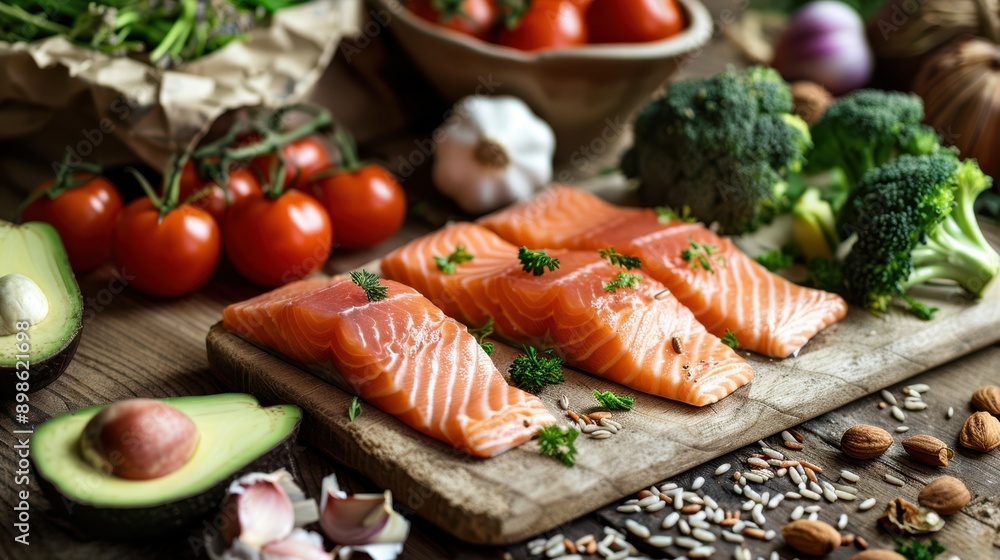 The fresh salmon and vegetables The fresh salmon and vegetables