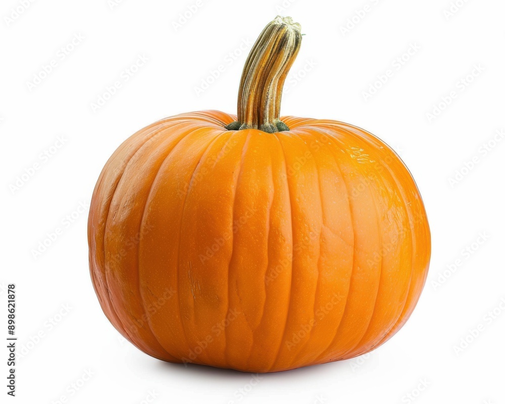 Bright orange pumpkin on white background, showcasing autumn harvest. Bright orange pumpkin on white background, showcasing autumn harvest.