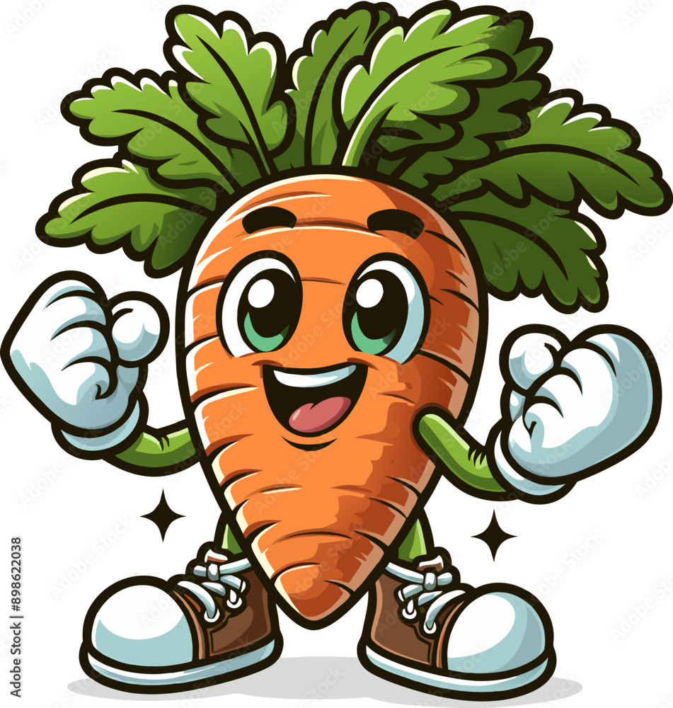 Obraz premium Carrot cartoon character, and mascot of a welcome pose. vector illustration of cute and funny carrot in cartoon and flat style.