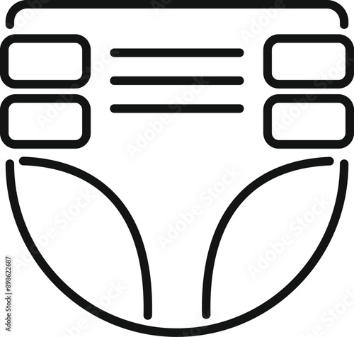 Simple black and white line art representing a disposable diaper, ideal for projects related to childcare and baby products