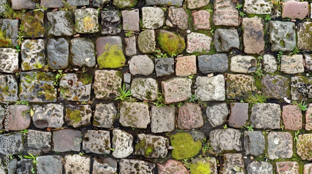Fototapeta premium Bird's Eye View of Detailed Cobblestone Wall - Rustic Architecture Aesthetic