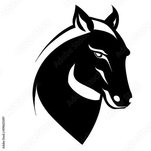A striking vector illustration of a horse head, exuding power and nobility in its sleek, monochrome design. 