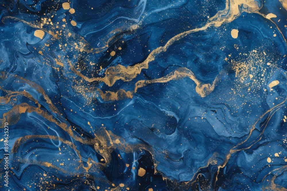 Abstract blue marble pattern featuring golden accents, luxurious blue backdrop Abstract blue marble pattern featuring golden accents, luxurious blue backdrop